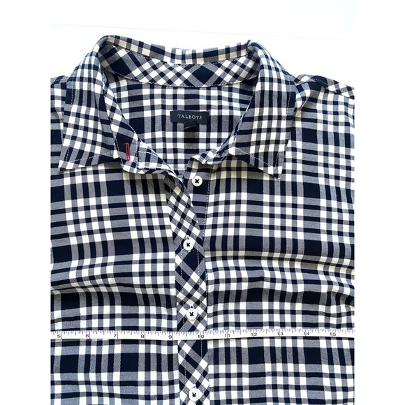 Talbots Shirt Button Up Top Small  Black White Plaid Long Sleeve - Picture 3 of 8